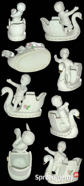 Porcelanowa figurka łabędzie sanie z chłopcem