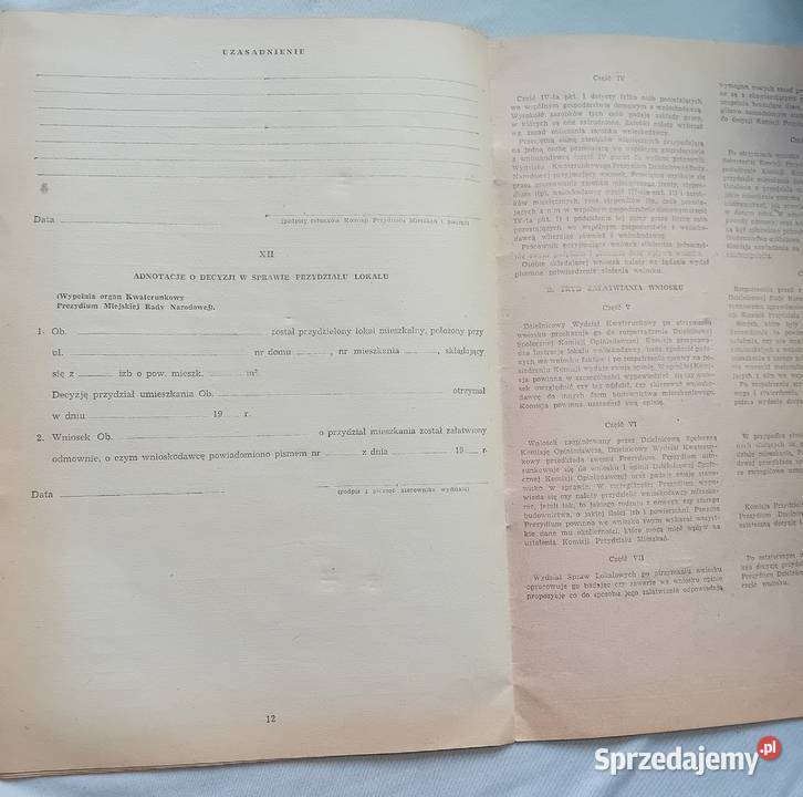 Dokument z PRL wniosek o przydział mieszkania Koźminek