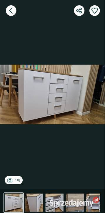 Biała komoda z szufladami i półkami śląskie