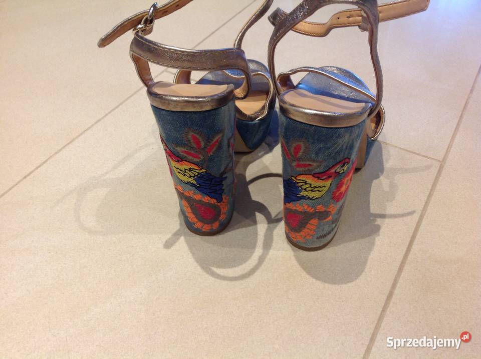Sandały damskie skórzane na koturnie r 37 Złote inna Nowa Sól sprzedam