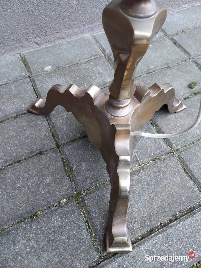 Stara lampa stojąca podłogowa mosiądz 172 abażur Tczew sprzedam