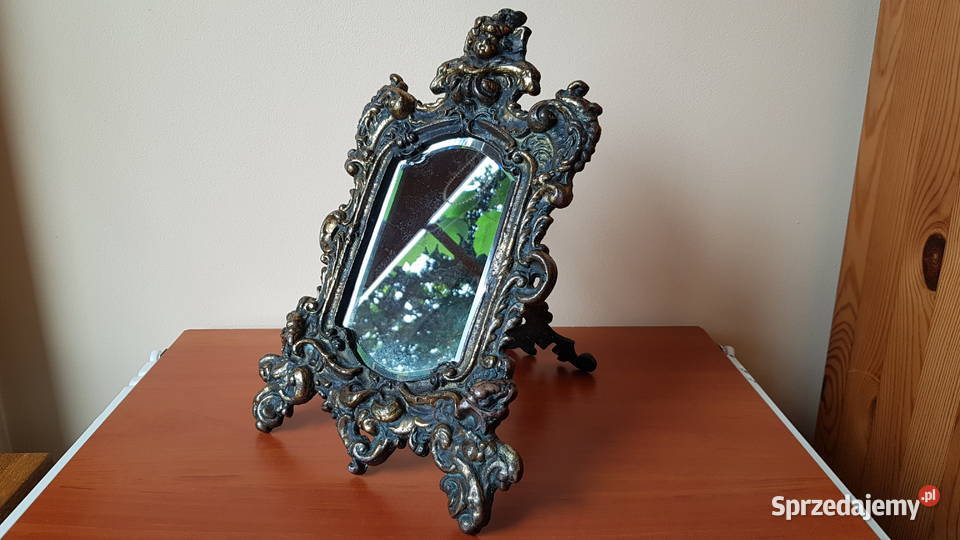 Stare mosiężne lusterko 2 z fazowanym szkłem śląskie