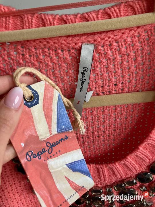 Nowy piękny koralowy sweter Pepe Jeans kamienie Nisko