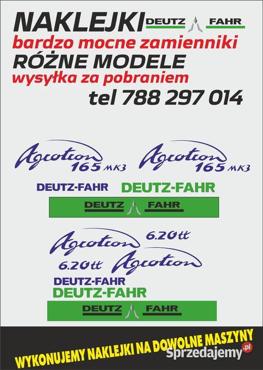 Naklejki Deutz Fahr super mocne zamienniki Bydgoszcz