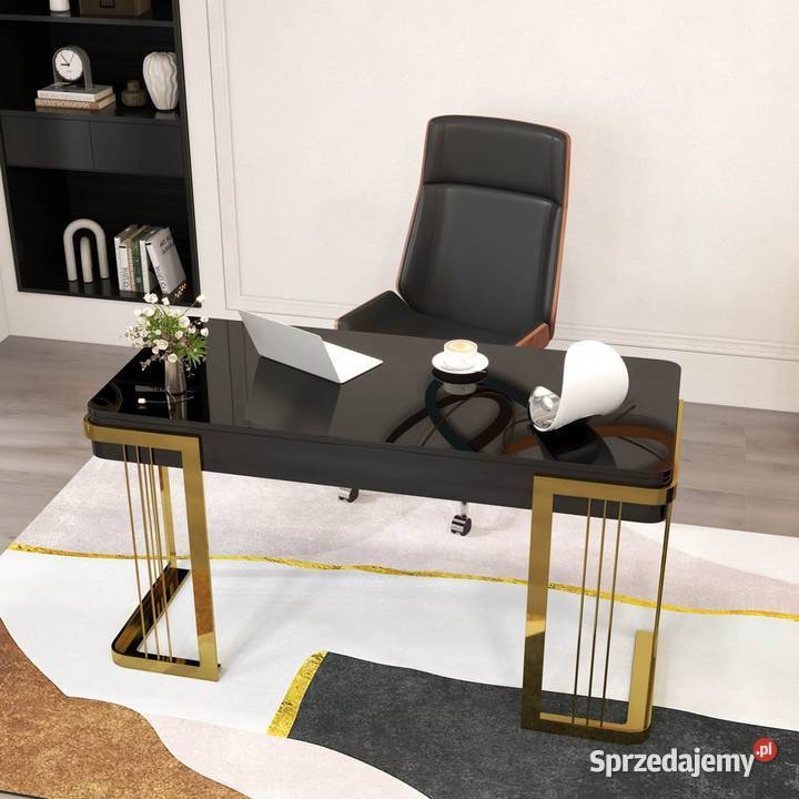 Nowoczesne czarne złote biurko ze stali Glamour Meble Nowy Sącz
