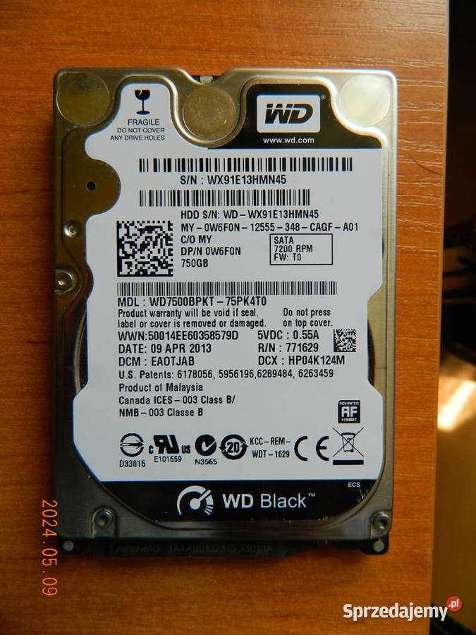Dysk HDD WD Black 750 GB SATA Stan idealny Pojemność 750 Kalisz