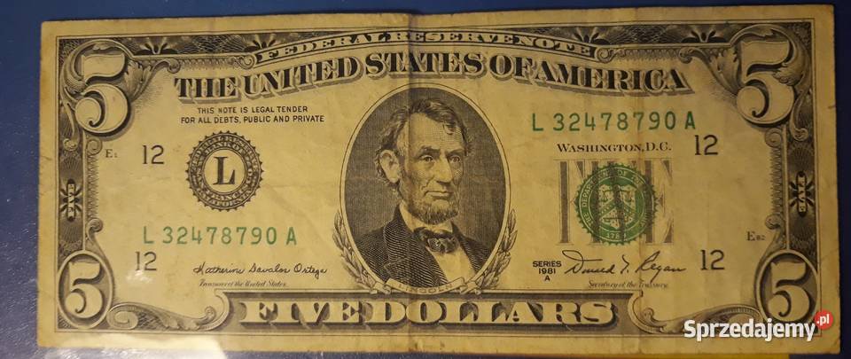 5 Dolarów Abraham Lincoln 1981 r A wielkopolskie Konin