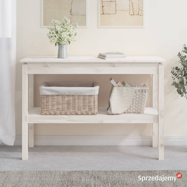 Stolik konsolowy biały 110x40x75 lite drewno Warszawa