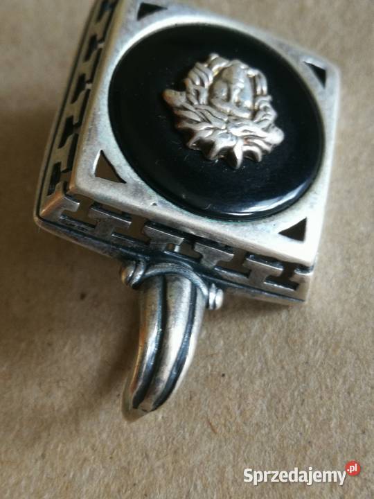 Srebrna broszka do apaszki WARMET 925 Lew onyks