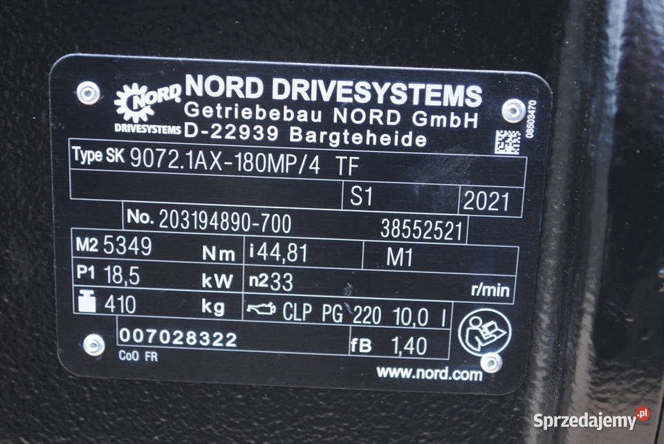 Motoreduktor kątowy 185kw 33obrmin firmy Nord Kargowa