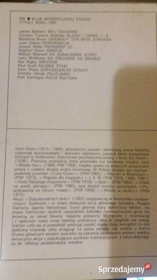 Dopuszczalne straty Irwin Shaw Wydawnictwo Warszawa sprzedam