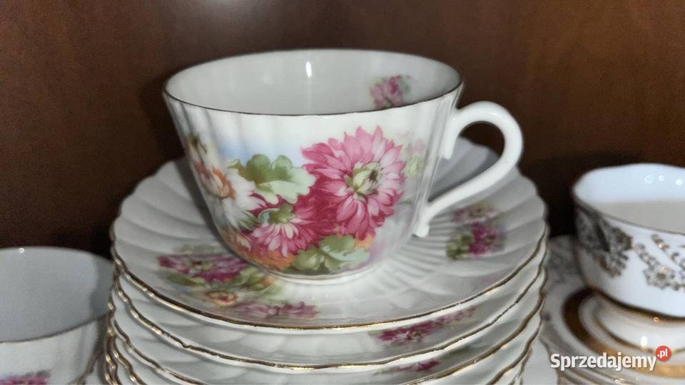 Filiżanka z talerzykiem deserowym Secesja Syg Porcelana i szkło