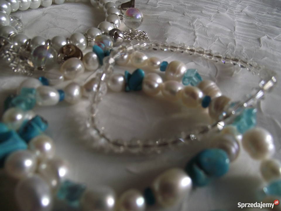 DWIE BRANSOLETY Z PEREŁ TURKUSÓW I CHRYZOKOLI Piła