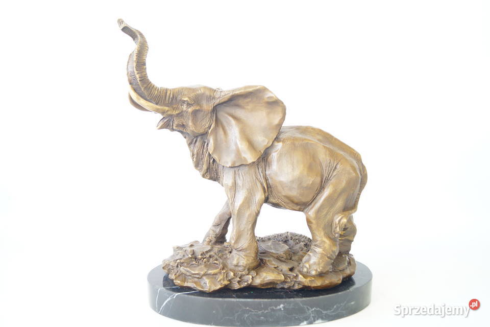 Figura z brązu SŁOŃ z trąbą do góry na szczęście Gizałki