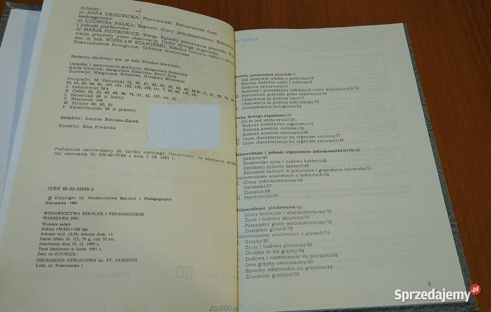 Biologia podręcznik klasy piątej Dziedzicka tradycyjny podręcznik Gdańsk