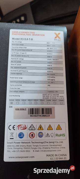 Falownik SOLAX X3 3fazy 5kW moduł wifi do małopolskie Gdów