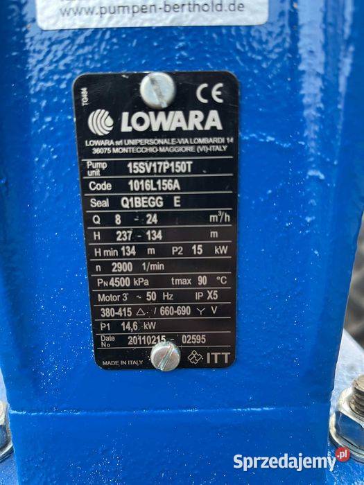 Pompa Lowara 15SV17P150T 824m3h 15Kw Nowa Pozostałe Tuliszków