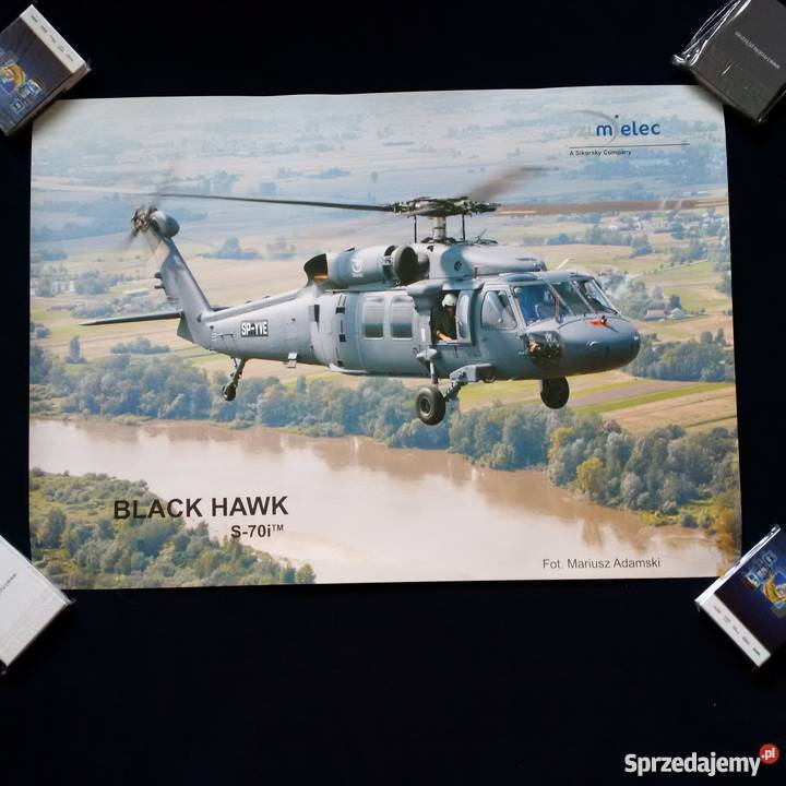 Plakat lotniczy Black Hawk S70i niebieski Warszawa