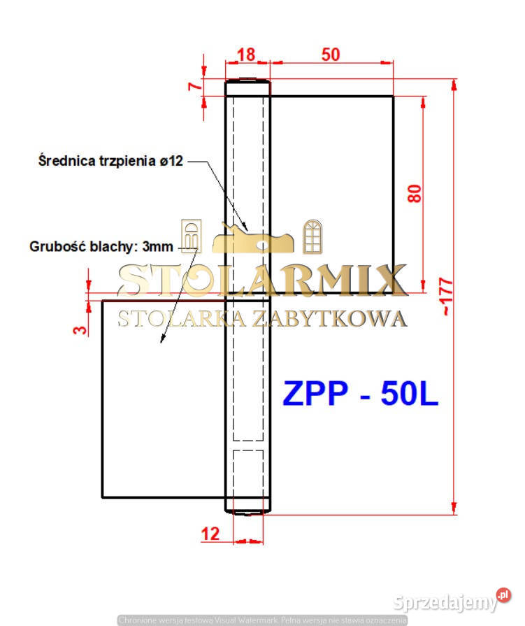 Zawias do starych drzwi przylgowych ZPP 50L Paterek