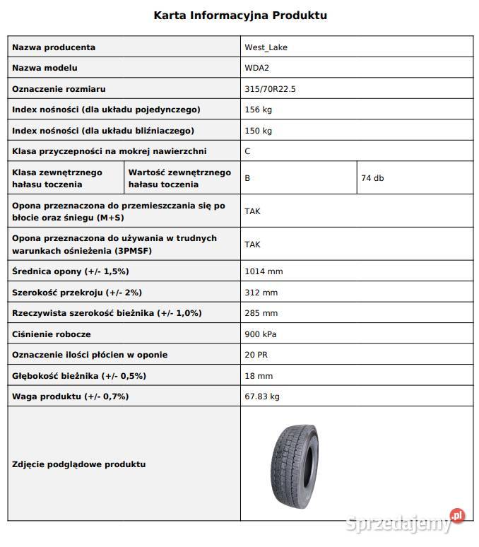 31570 R225 West Lake WDA2 Opony Napędowe Nowe Zarębki sprzedam