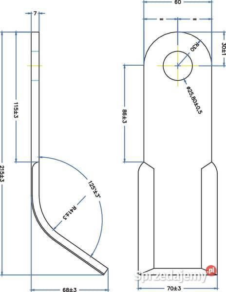 Nóż bijakowy 60x7x180 255 mm BL005204N sprzedam