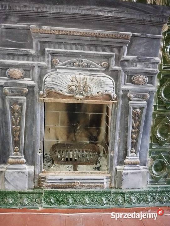 efektowny zabytkowy kominek kaflowy śląskie Racibórz