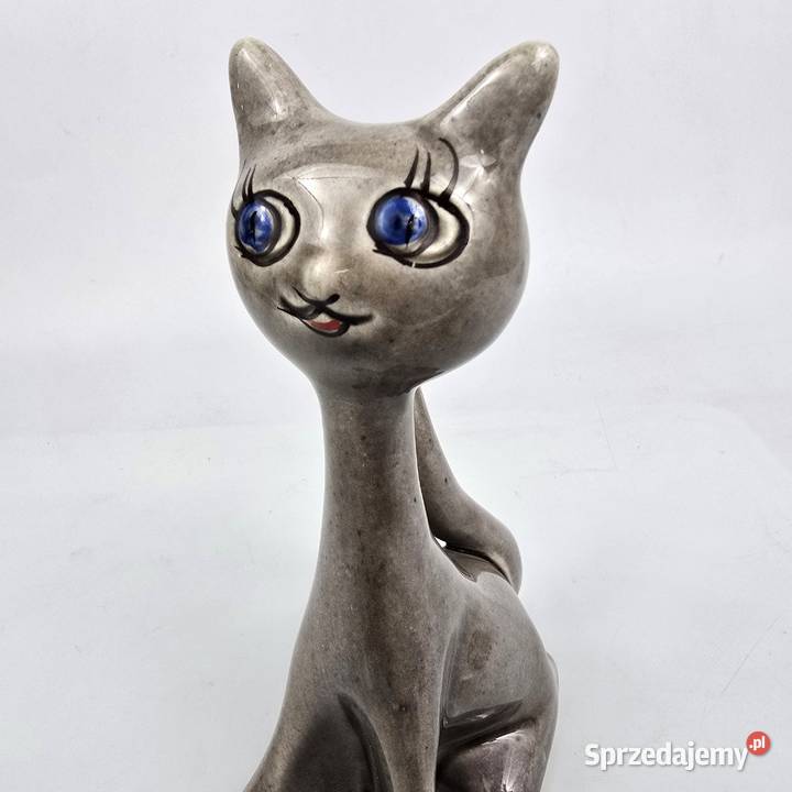 Kot midcentury modern ceramika Faianta Bronisze