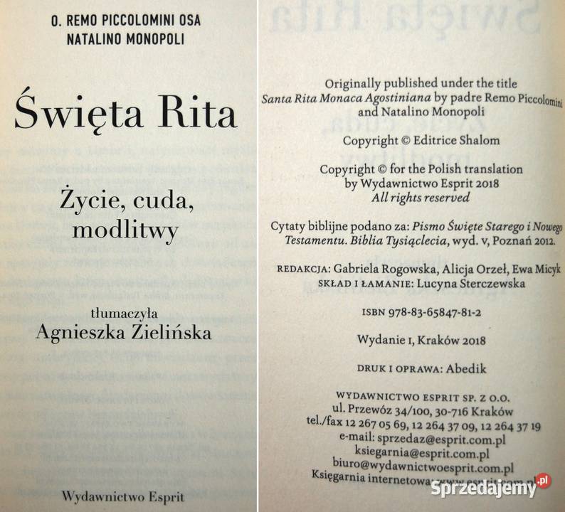 Święta Rita Życie cuda modlitwy Remo Piccolomini sprzedam
