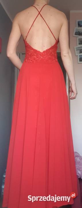 Sukienka długa czerwona elegancka wesele Andrychów