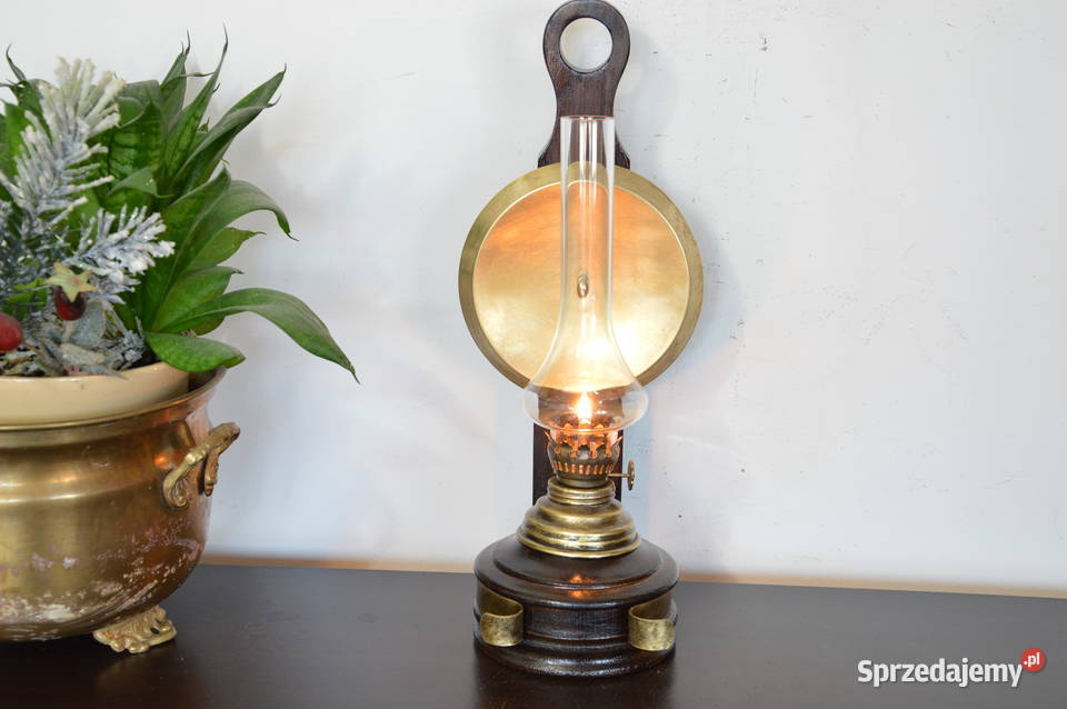lampa naftowa kinkiet drewno do zawieszenia