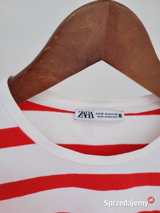 Biały crop top bluzka w czerwone paski z bawełną Liszki sprzedam