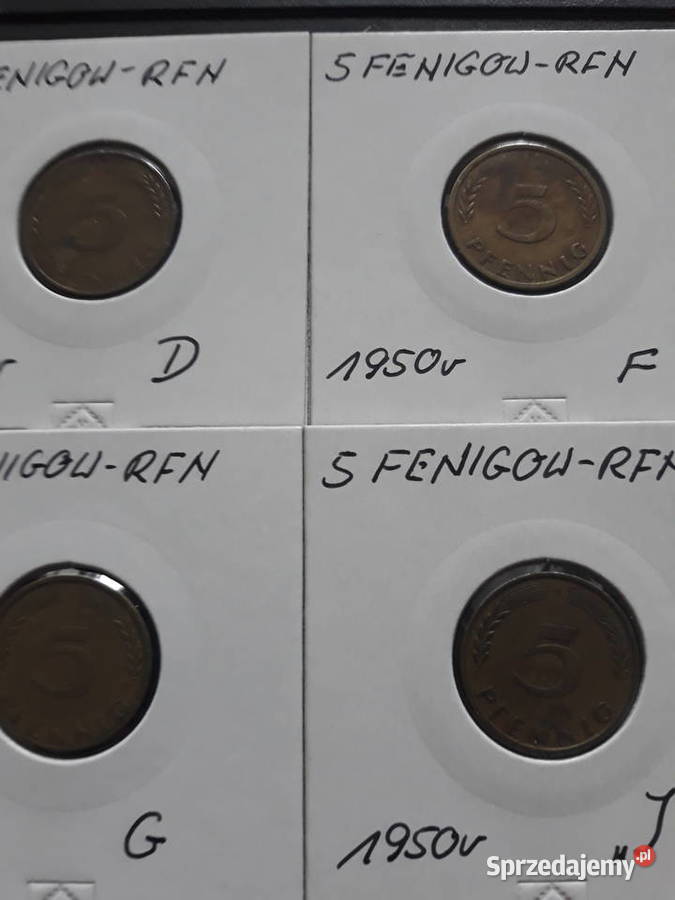5 Fenigów RFN 1950 r men DFGJ zestaw