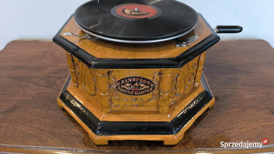 Piękny unikalny zdobiony patefon Łódź