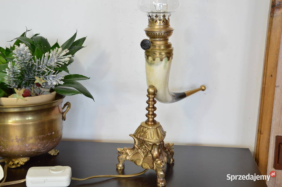 elektryczna lampa naftowa róg mosiądz b stara Jastrzębie-Zdrój sprzedam