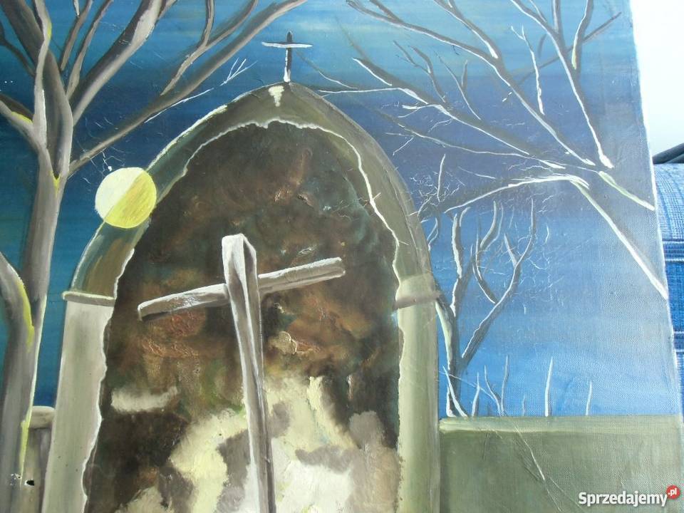 Stary duży obraz olejny na płótnie Przepowiednia Warszawa sprzedam