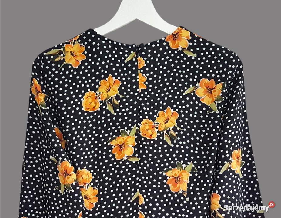 Damska sukienka czarna w kwiaty z długim rękawem Kwiatki Chrzanów