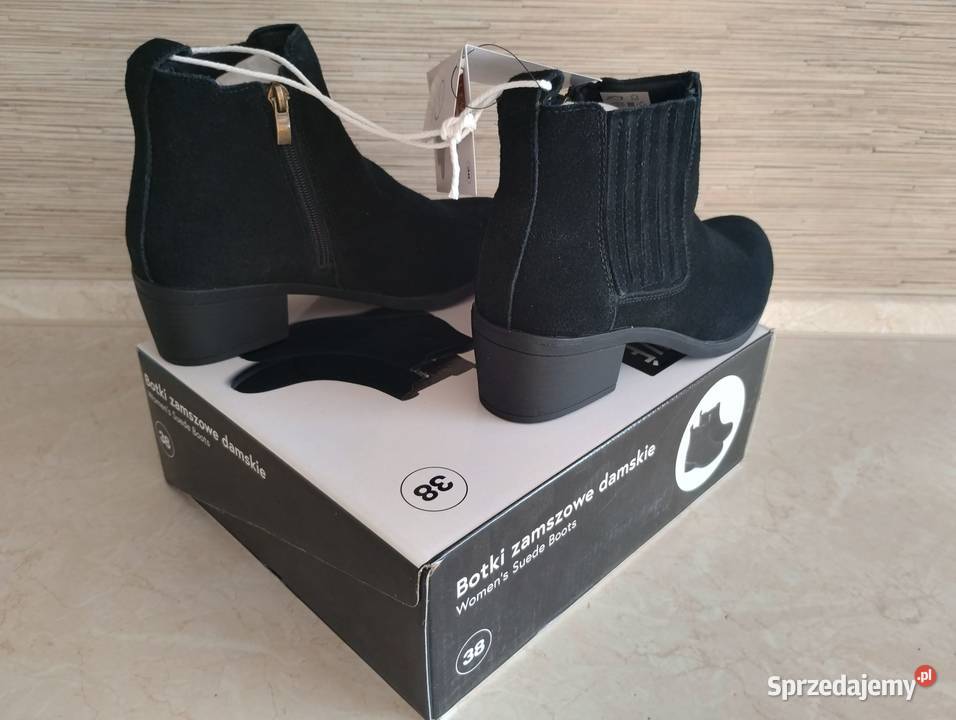 NOWE Buty damskie zamszowe botki CZARNE 38 skóra śląskie