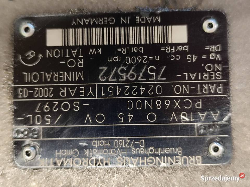 Pompa hydrauliczna 02422451 MASSEY FERGUSON 8250 Wilkowo sprzedam