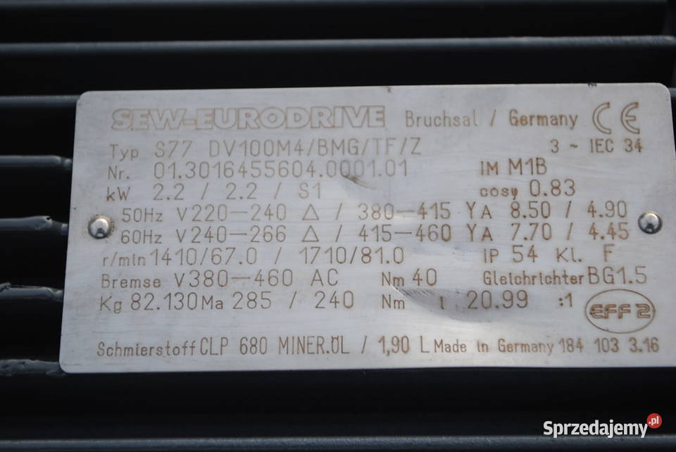 Motoreduktor kątowy 22kw 67obrmin z hamulcem SEW