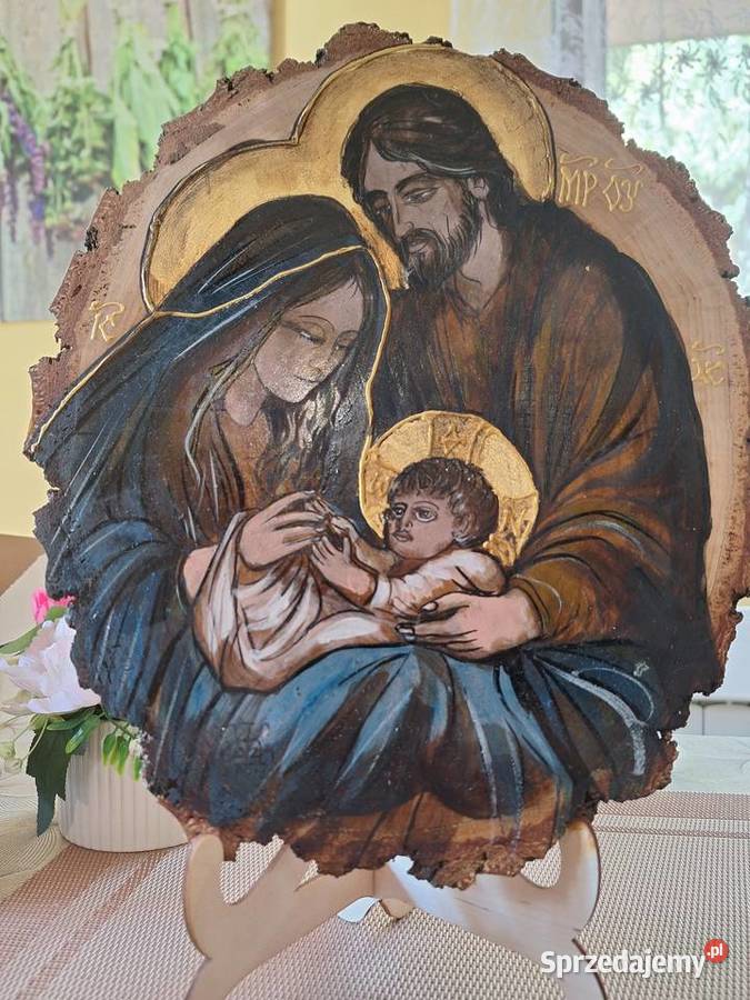 Obraz św Rodziny malowany ręcznie na plastrze Strzyżów