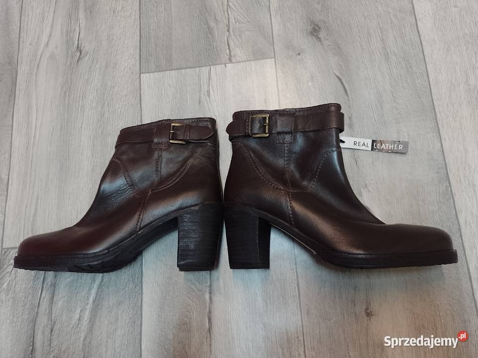 39 Real Leather Skórzane brązowe Botki biznesowe Kraków sprzedam