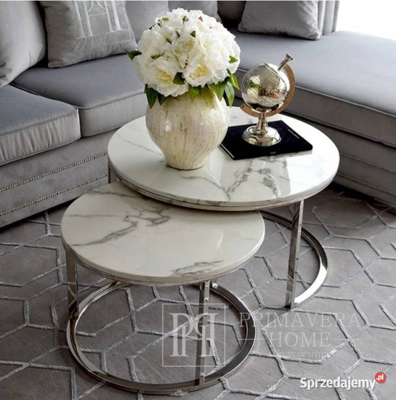 Stolik kawowy nowoczesny srebrny styl glamour z 80cm