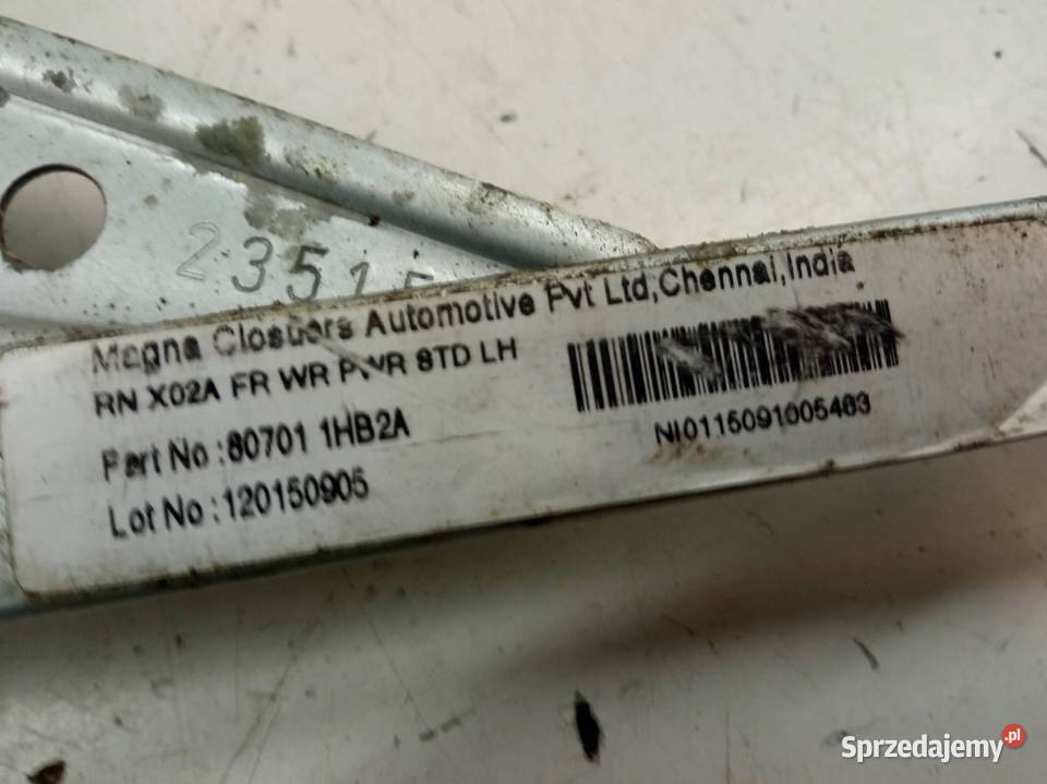 MECHANIZM SZYBY LEWY PRZÓD K13 827311HB1A Nissan Rok produkcji 2015 sprzedam