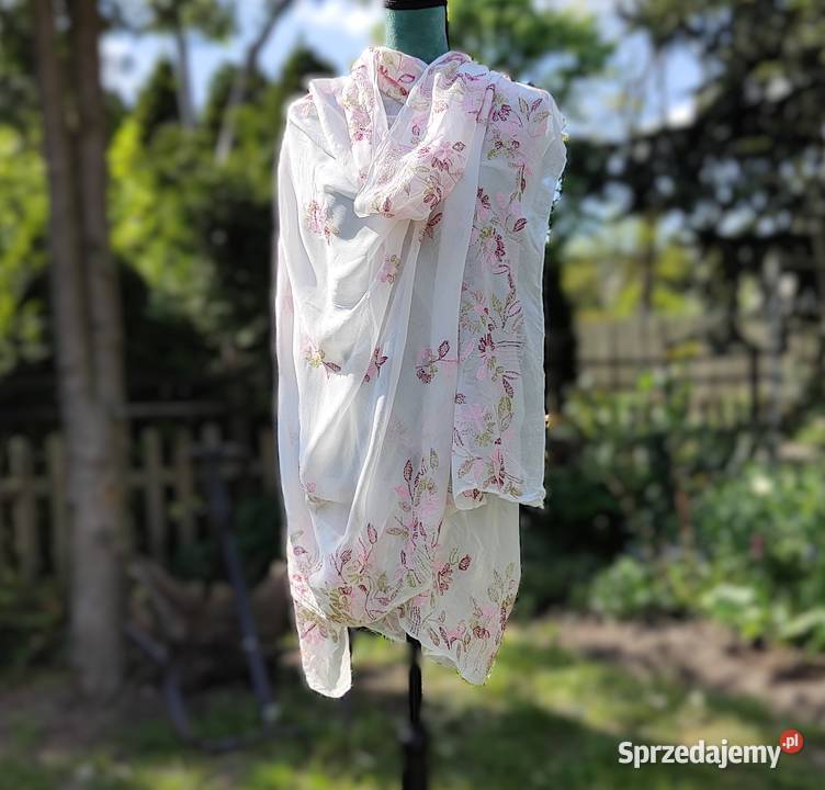 Duża chusta szal dupatta kolorowy haft szyfon Dla kobiet zachodniopomorskie Szczecin