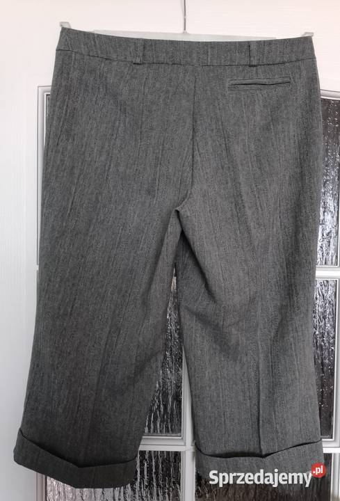 Szare spodnie 34 nogawki w kant z mankietami wielkopolskie sprzedam