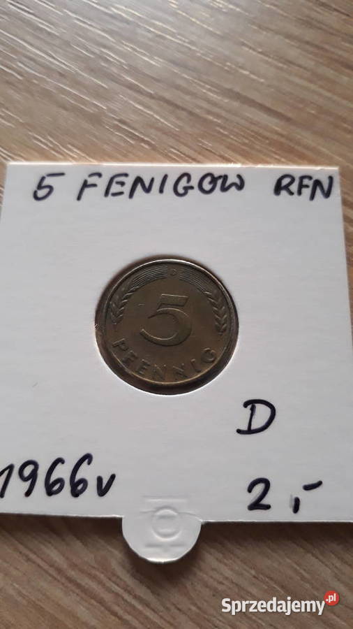 5 Fenigów RFN 1966 r men D Konin