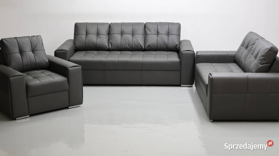 KOMPLET 321 sofy kanapy zestaw popielata SKÓRA Dom i Ogród