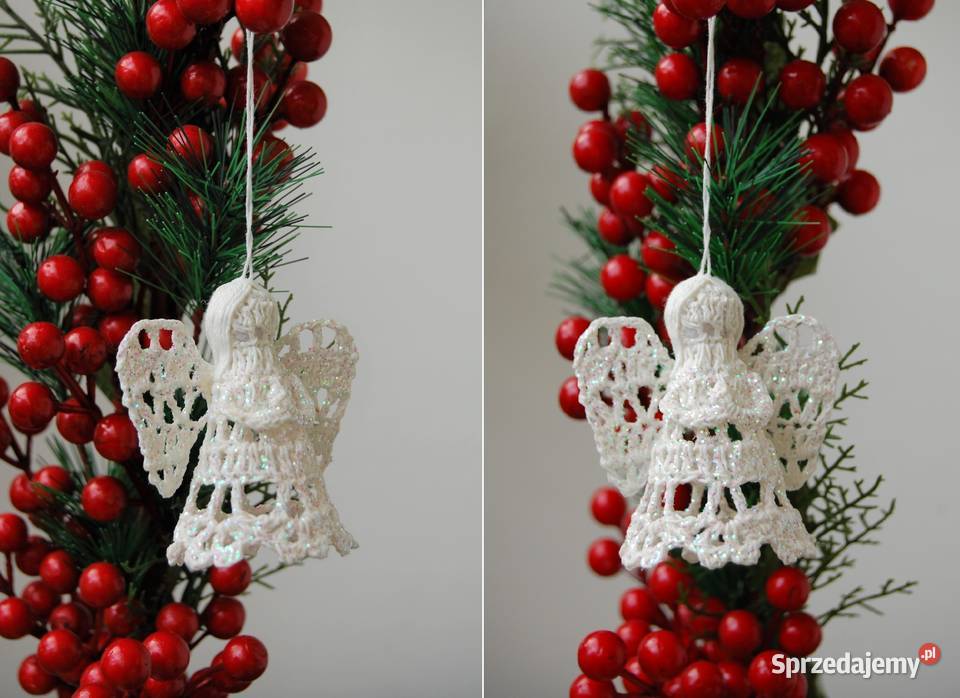 Anioł aniołek szydełkowy biały zawieszka brokat biały lubelskie Lublin