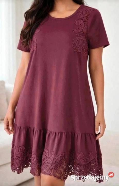 Burgundowa luźna elegancka sukienka Spódnice i sukienki świętokrzyskie Busko-Zdrój