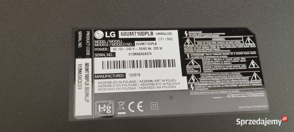 TV LG 60UM7100PLB Obudowa Ramka Podświetlenie LG wielkopolskie Wolsztyn sprzedam
